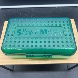 Vintage Spacemaker Pencil Storage Box Green & Clear School Box Plastic Exc Cond